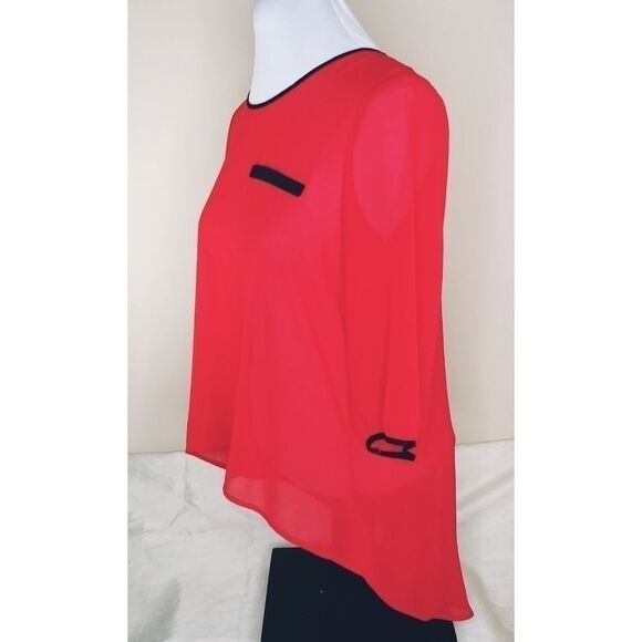 A. Buyer Hi/Low Red & Black Sheer Top - Picture 3 of 7